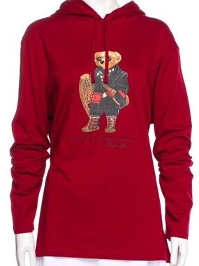 Ralph Lauren Red Polo Bear Hooded Long Sleeve Tee